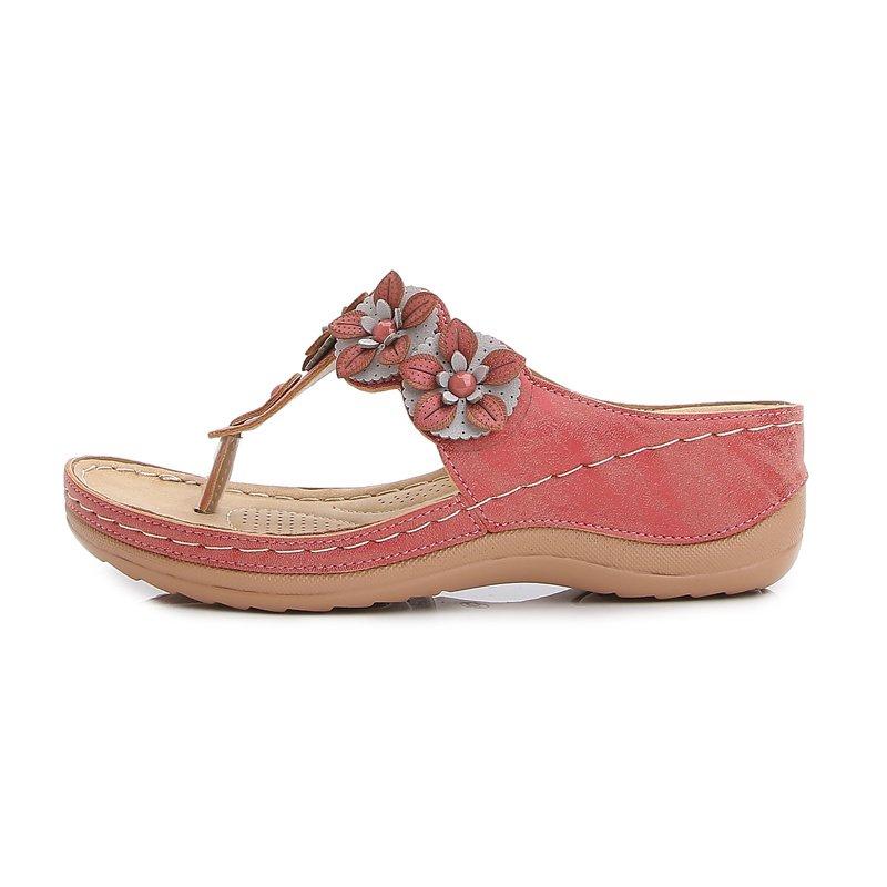 Women Flowers Thong Thick Sole Sandals