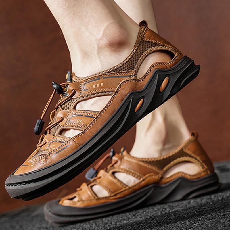 Men's Outdoor Beach Mesh Breathable Leather Sandals