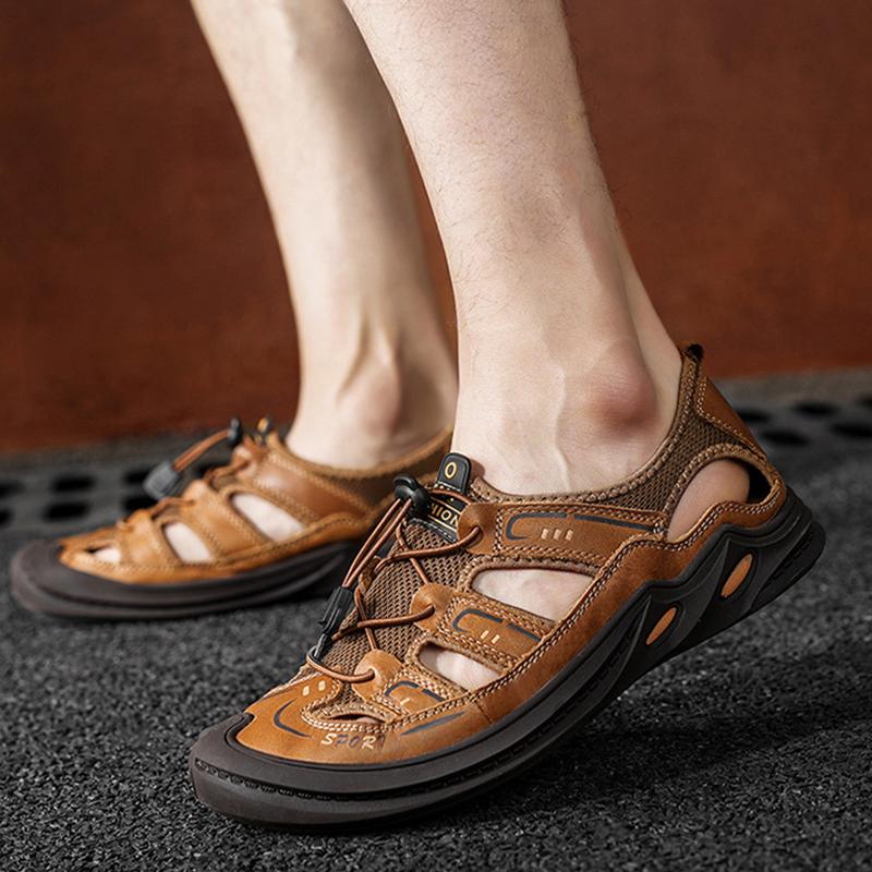 Men's Outdoor Beach Mesh Breathable Leather Sandals