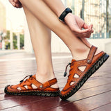 Men's Leather Sandals Summer Breathable Beach Shoes