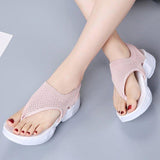 Women Comfortable Fly Knitted Fabric Flip Flops Flat Thick Sole Sandals