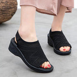 Women Open Toe Breathable Hollow Out Mesh Elastic Band Sports Wedge Sandals