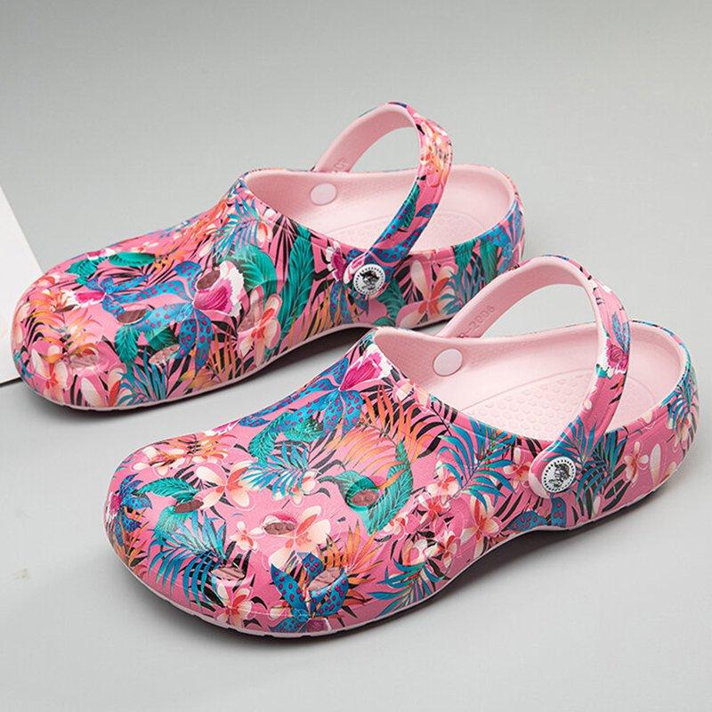 Women Casual Summer Flowers Pattern Comfortable Closed Toe Beach Sandals